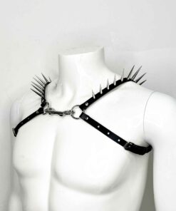 Icarus Men's Spiked Slim Leather Bulldog Harness
