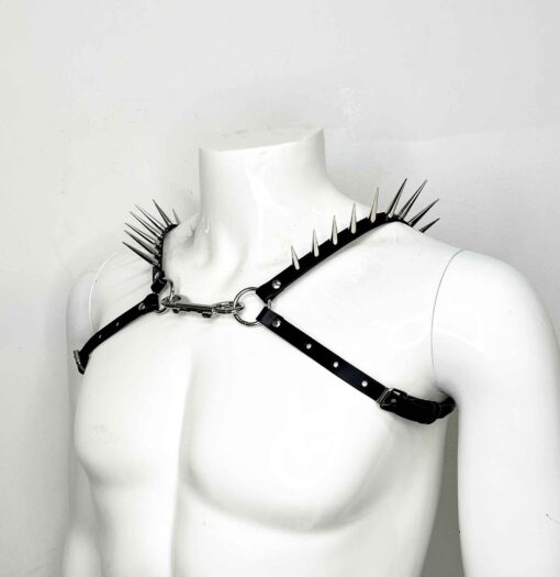 Icarus Men's Spiked Slim Leather Bulldog Harness
