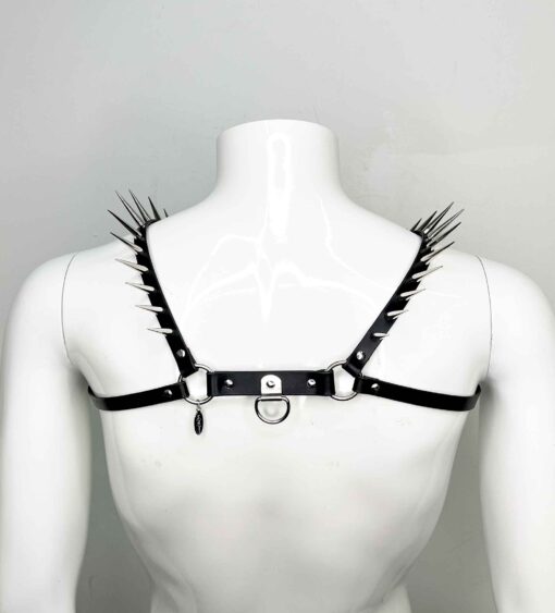 Icarus Men's Spiked Slim Leather Bulldog Harness - Image 6