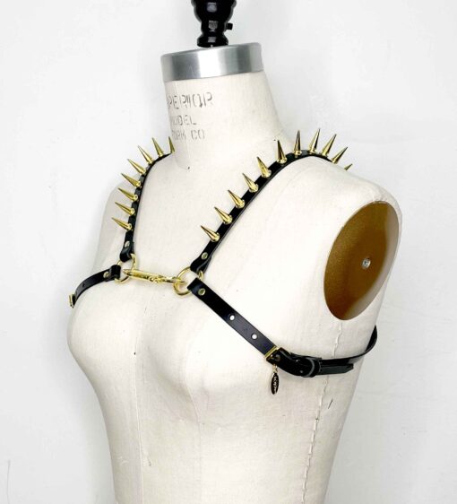Icarus Spiked Slim Leather Bulldog Harness