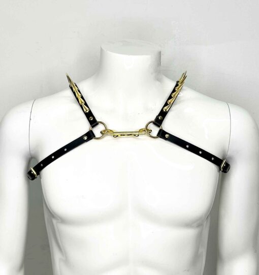 Icarus Men's Spiked Slim Leather Bulldog Harness - Image 4