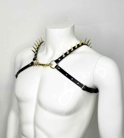 Icarus Men's Spiked Slim Leather Bulldog Harness - Image 2