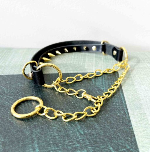 Compliance Spiked Leather Martingale Collar