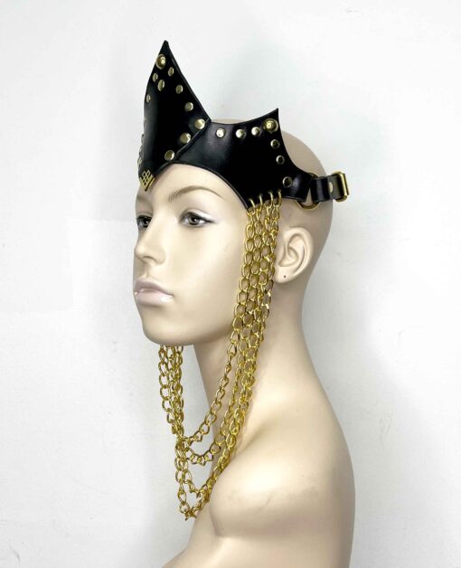 Archer Black Leather Crown and Chain Cowl - Image 2