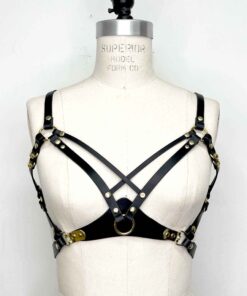 Adelaide Black Leather Harness Bra